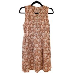 Faherty Linen Blend Floral Dress Sleeveless Button Front Mini Dress XS Boho